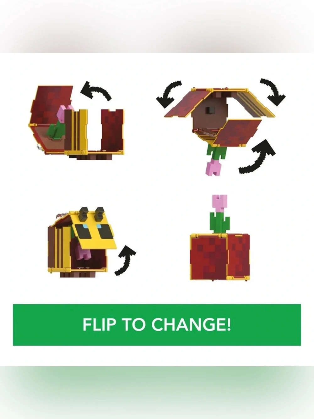 2024 Minecraft Flippin’ Figs Bee & Flower Pot 2-in-1 Transforming Figure NWOB